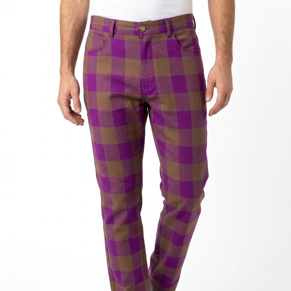 Houston White Purple Plaid Pants Men Size W34 L32
